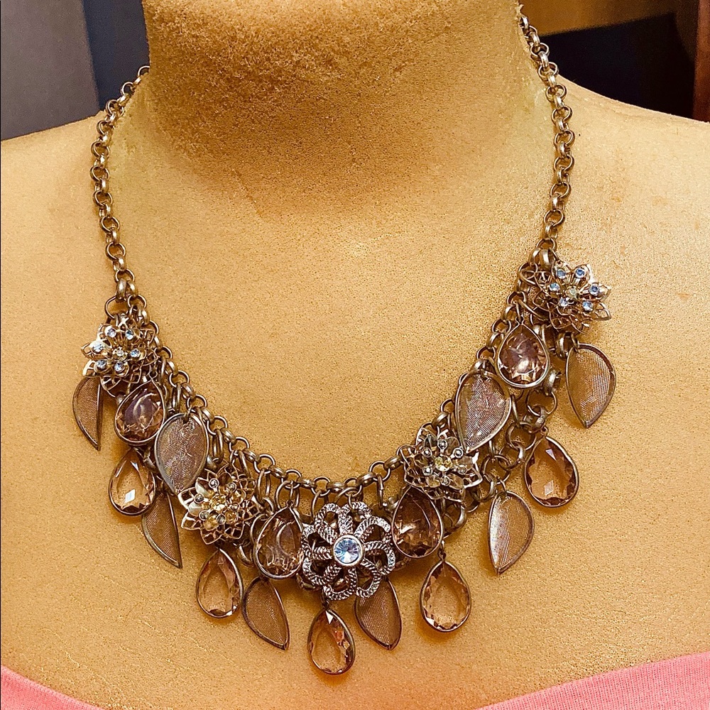 Statement necklace with lt. blue rhinestones